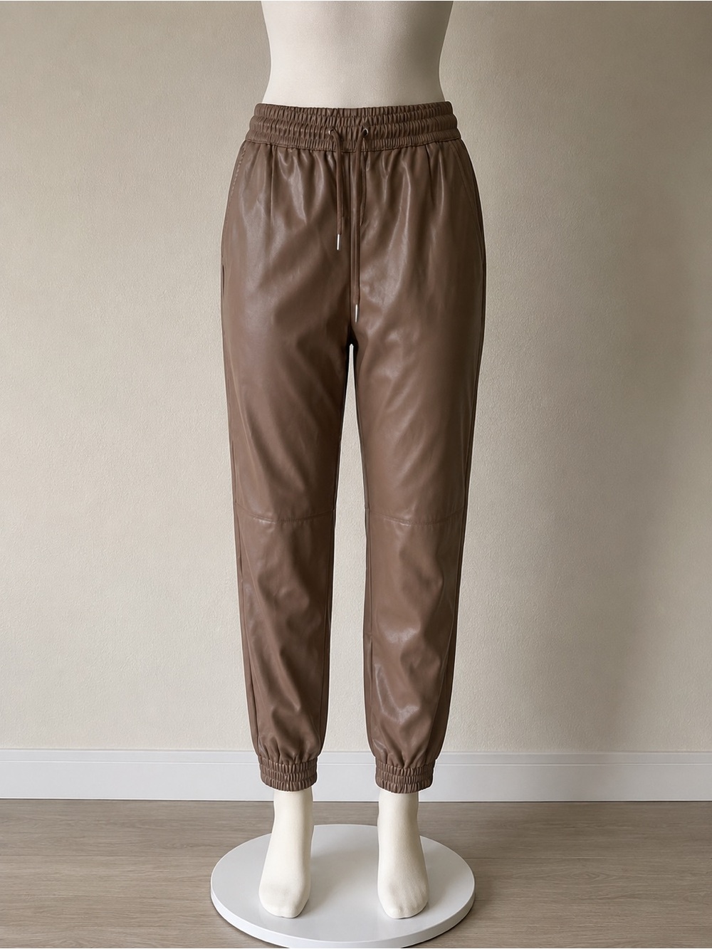 Zara Brown Faux-Leather Jogger Pants
